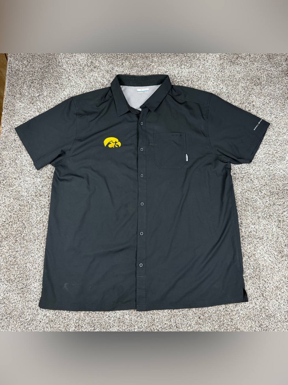 Sz 2XL Men’s Columbia PFG Omni Shade Iowa Hawkeyes Vented Fishing Shirt Black